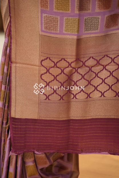 Silk Brocade Saree For Women Mauve Purple with Antique Gold BJ1383