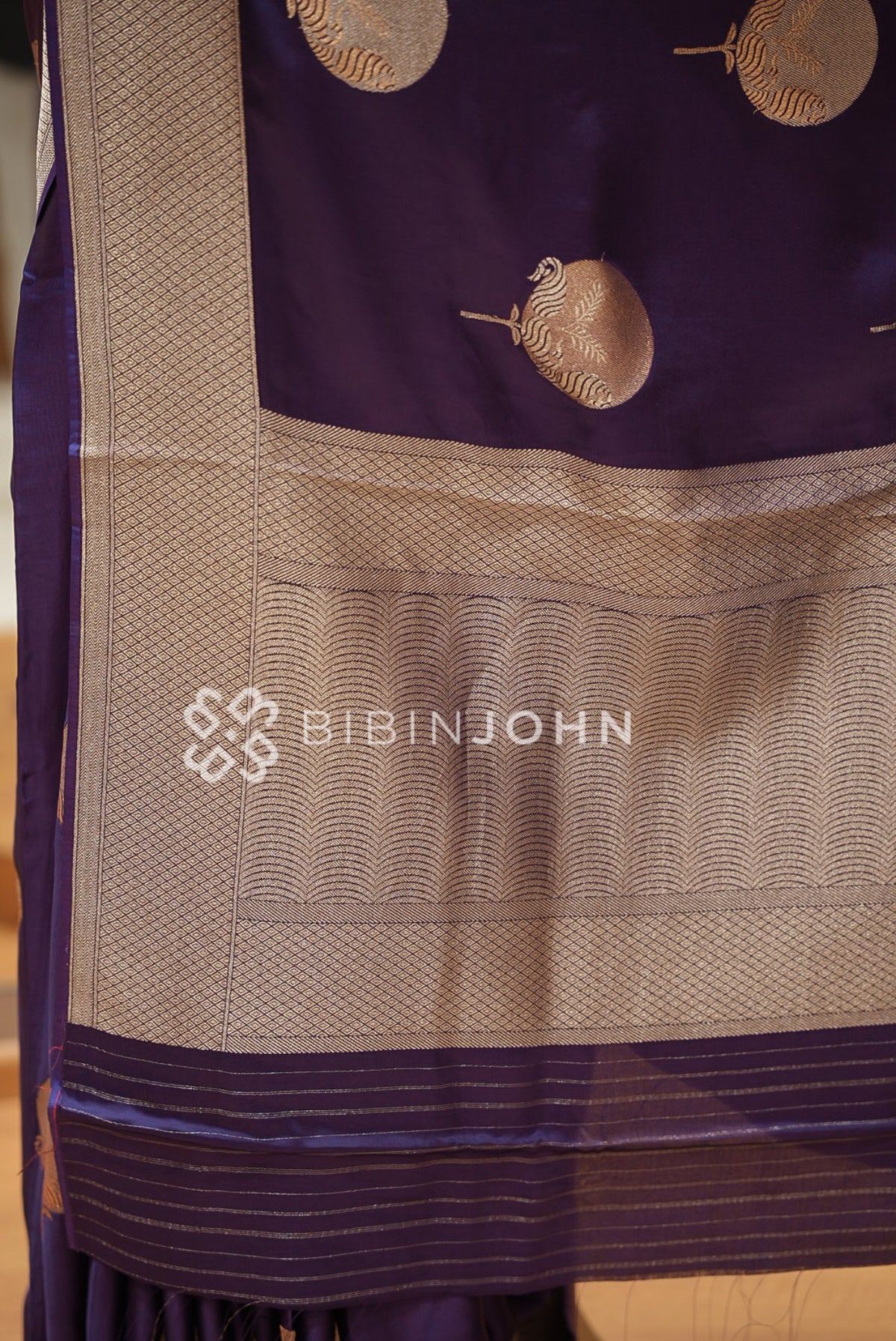 Silk Brocade Saree For Women Deep Purple BJ1384
