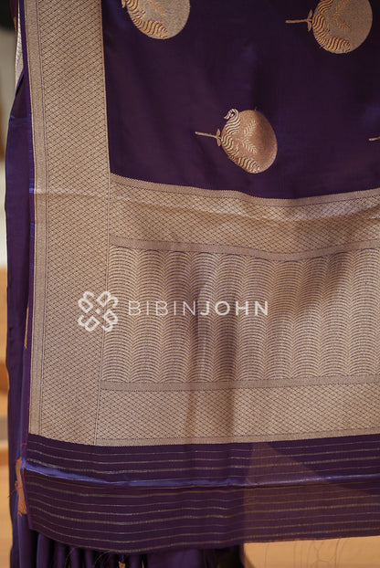 Silk Brocade Saree For Women Deep Purple BJ1384