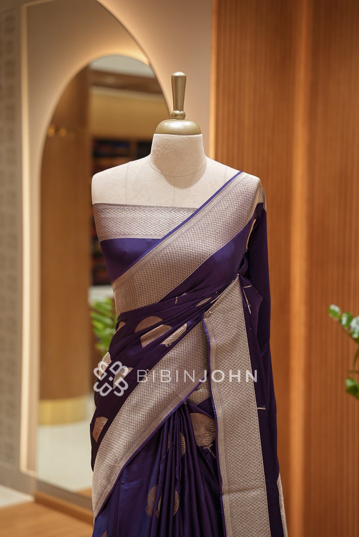 Silk Brocade Saree For Women Deep Purple BJ1384