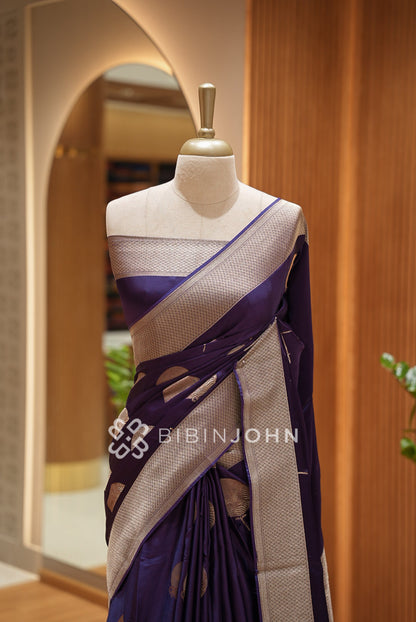 Silk Brocade Saree For Women Deep Purple BJ1384