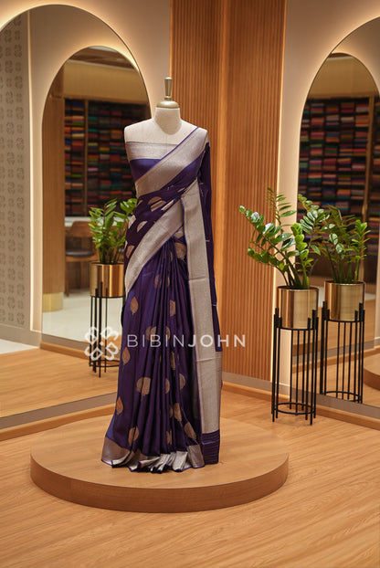 Silk Brocade Saree For Women Deep Purple BJ1384