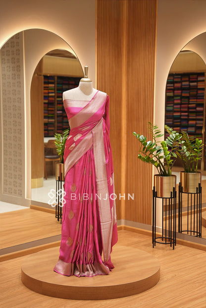 Silk Brocade Saree For Women Rani Pink BJ1389