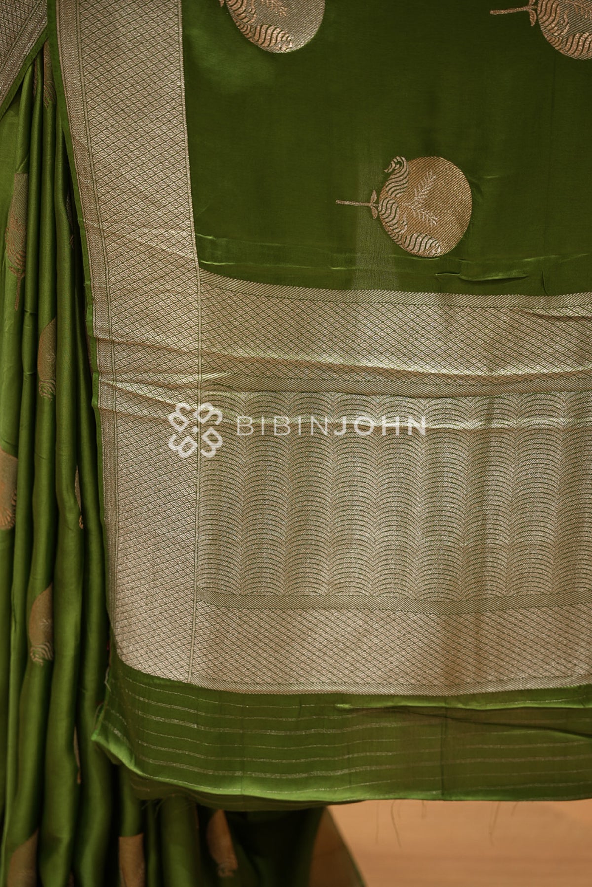 Silk Brocade Saree For Women Olive Green BJ1391