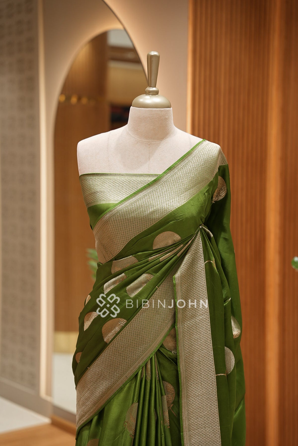 Silk Brocade Saree For Women Olive Green BJ1391