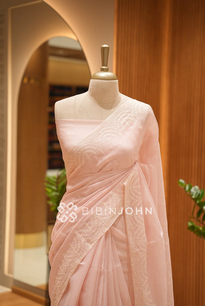 Cotta Embroidery Saree For Women Blush Pink BJ1392