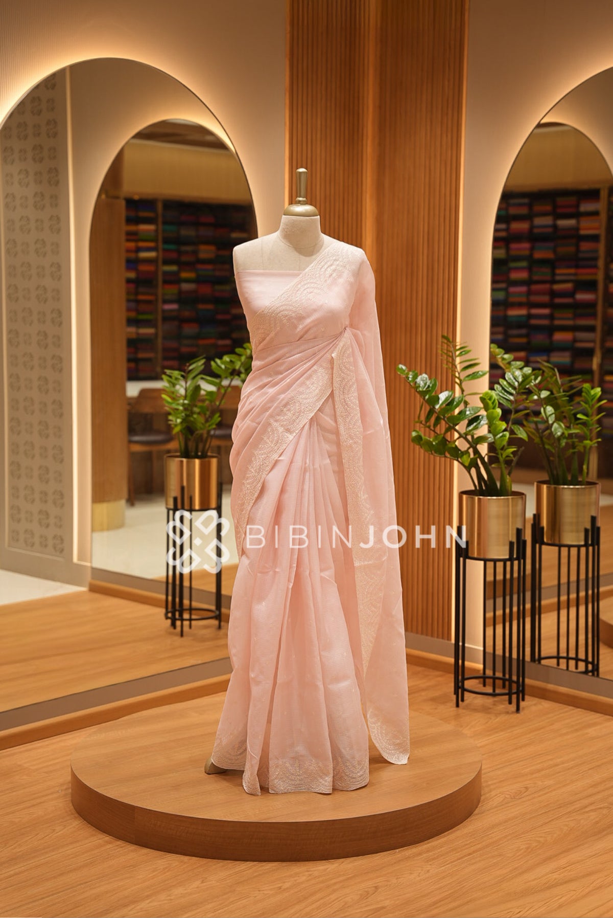 Cotta Embroidery Saree For Women Blush Pink BJ1392