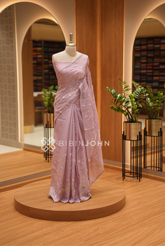 Cotta Embroidery Saree For Women Dusty Lavender BJ1398