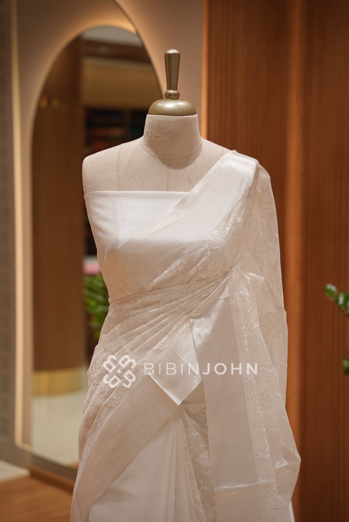 Cotta Applique Saree For Women White BJ1400