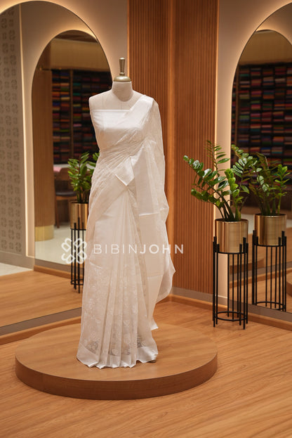 Cotta Applique Saree For Women White BJ1400