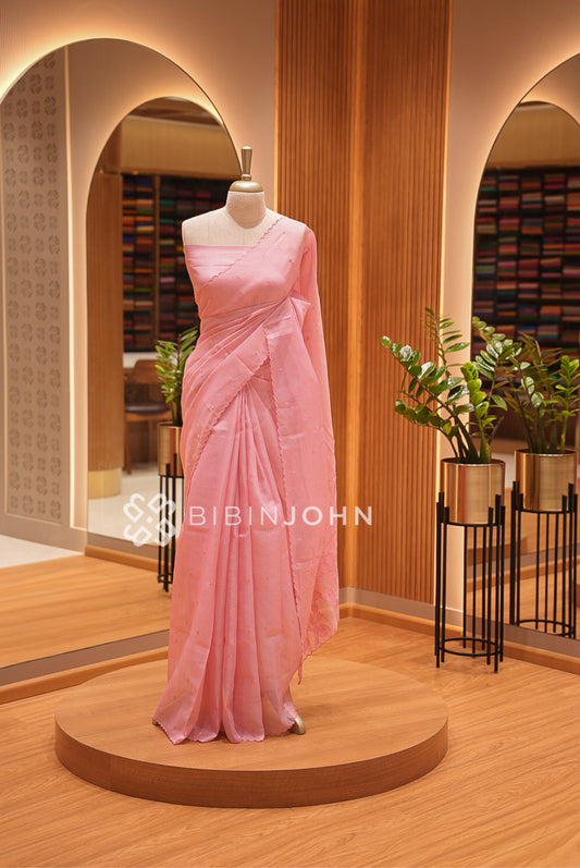 Cotta Applique Saree For Women Rose Pink with Tonal Pink BJ1402