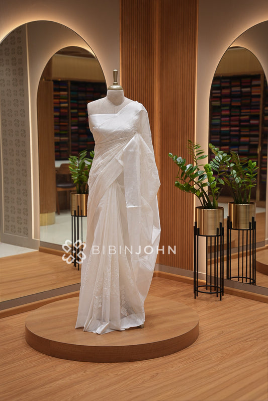 Cotta Applique Saree For Women White BJ1408
