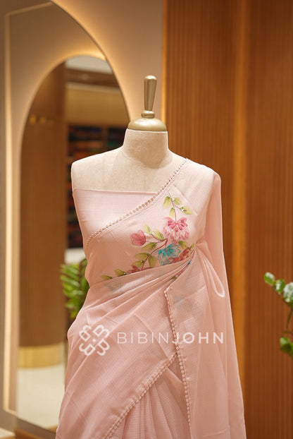 Cotta Embroidery Saree For Women  Blush Peach-Pink BJ1410