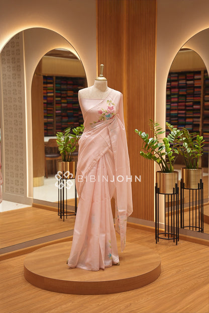 Cotta Embroidery Saree For Women  Blush Peach-Pink BJ1410
