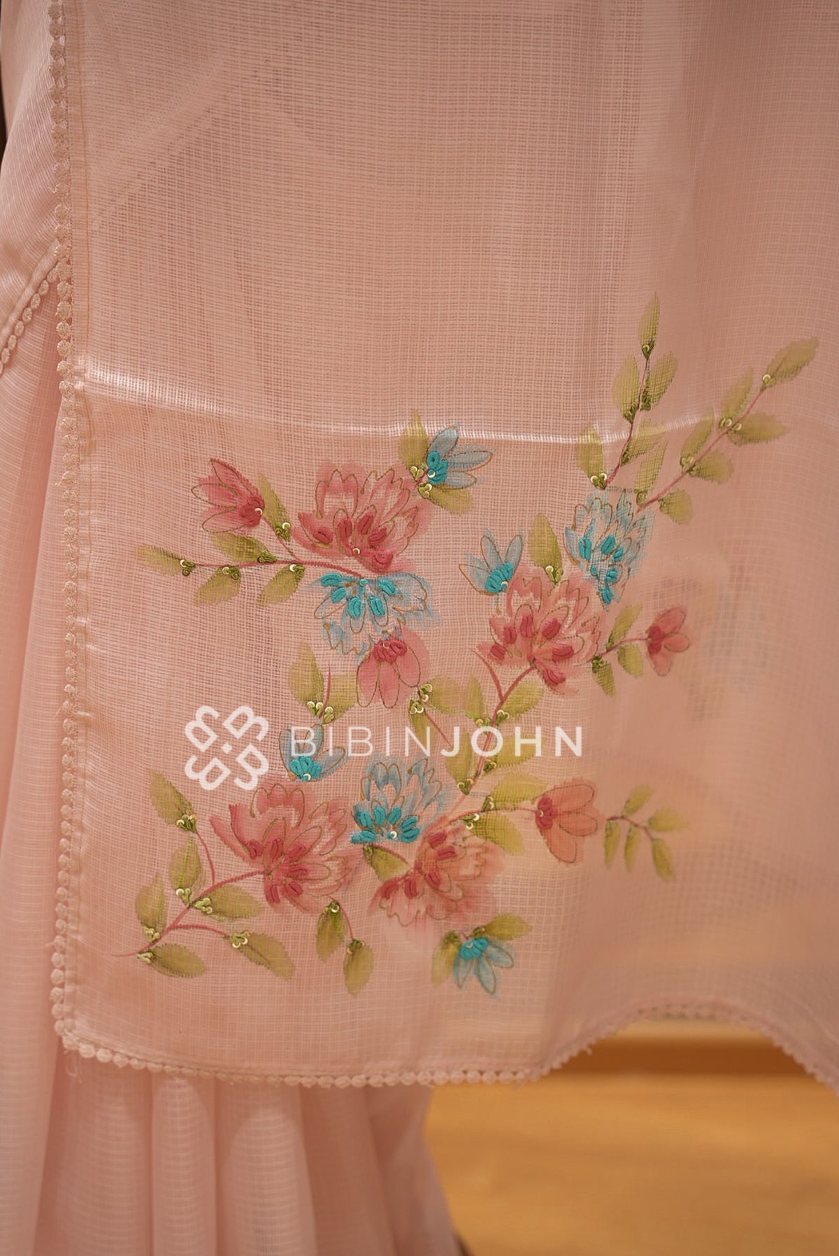 Cotta Embroidery Saree For Women  Blush Peach-Pink BJ1410