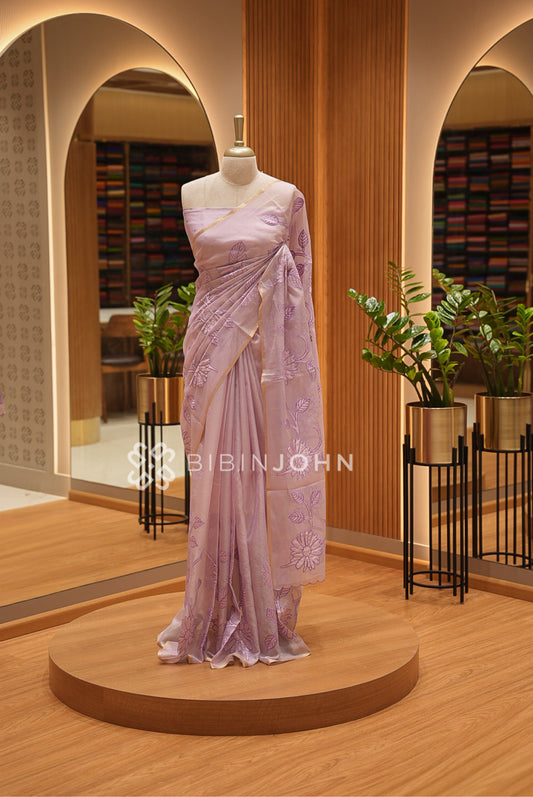 Cotta Embroidery Saree For Women Lavender BJ1411
