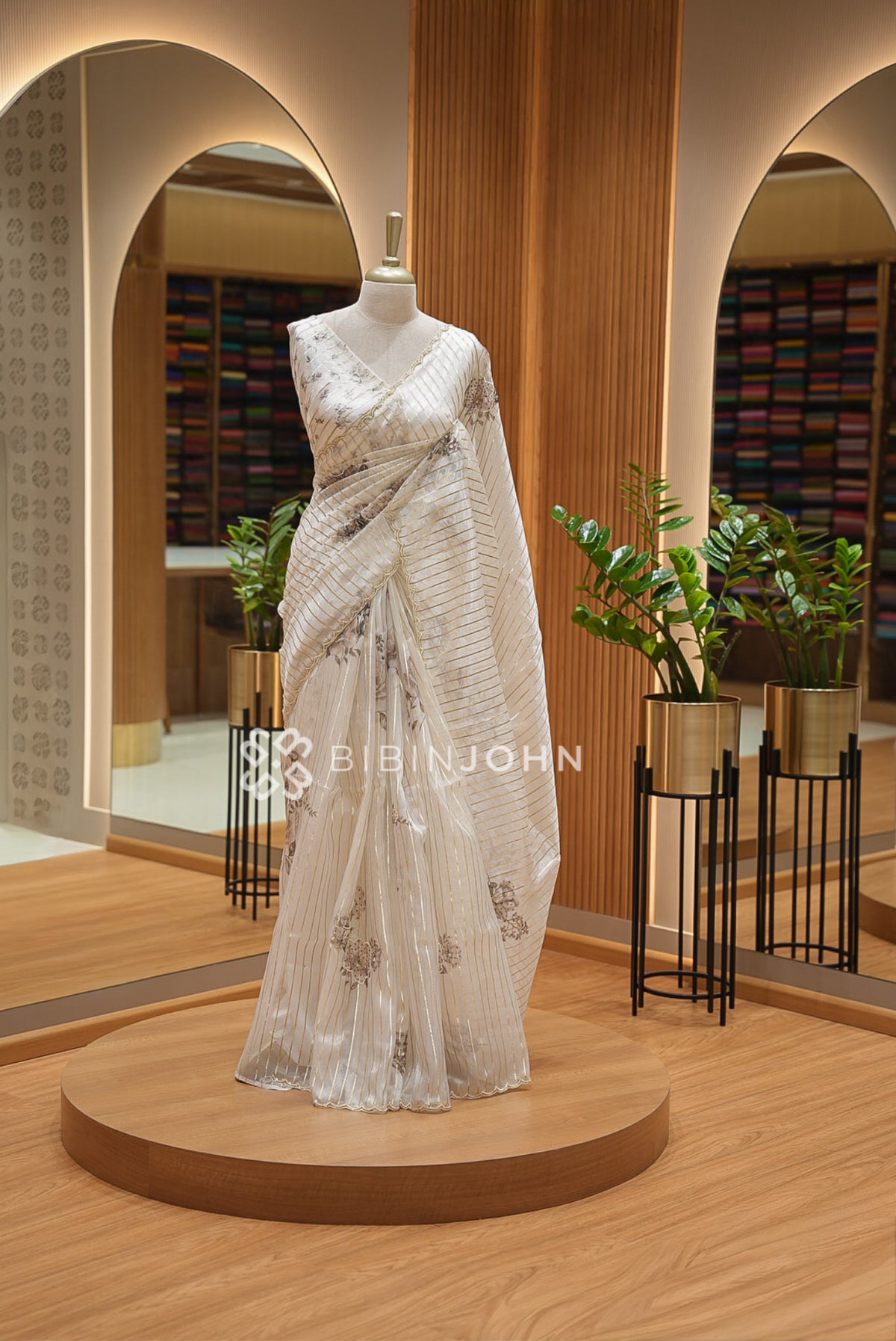 Tissue Organza Saree For Women Ivory Beige