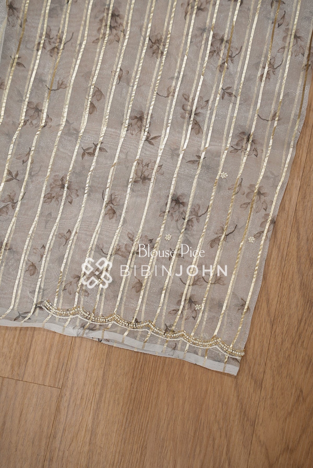 Tissue Organza Saree For Women Ivory Beige blouse piece