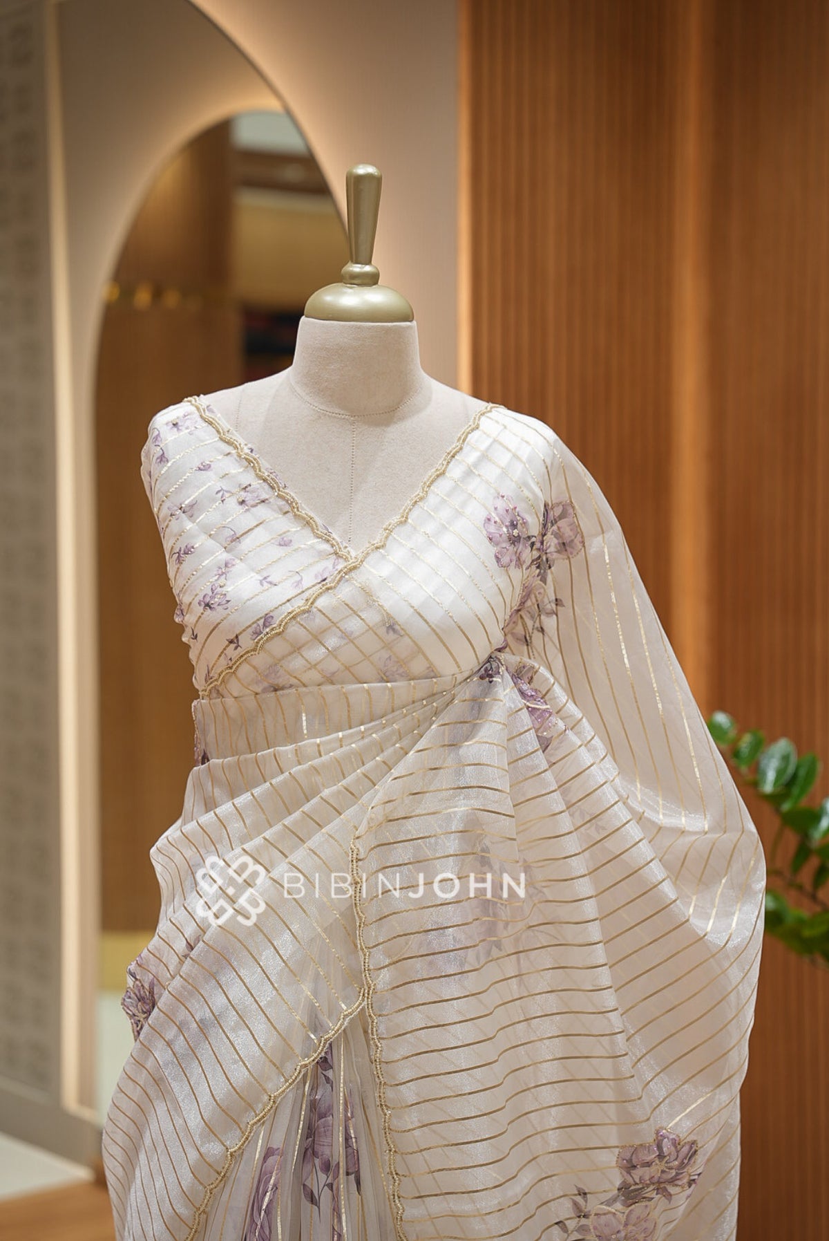 Tissue Organza Saree For Women Ivory  CLOSE VIEW