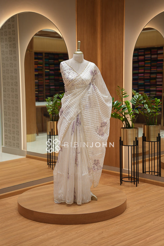 Tissue Organza Saree For Women Ivory 