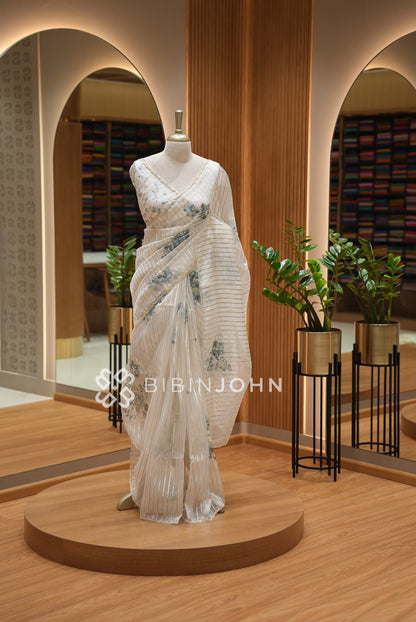 Tissue Organza Saree For Women Ivory