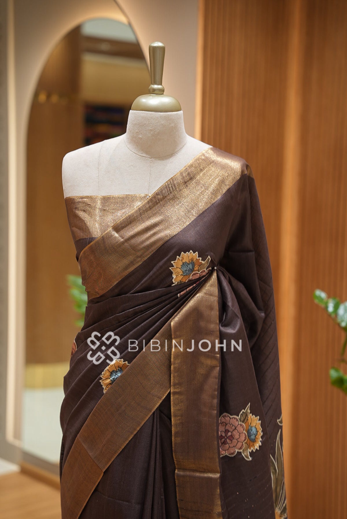 Bhagalpur Embroidery Saree For Women Dark Brown BJ1419