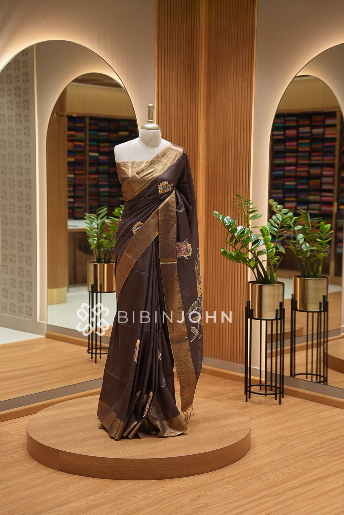 Bhagalpur Embroidery Saree For Women Dark Brown BJ1419