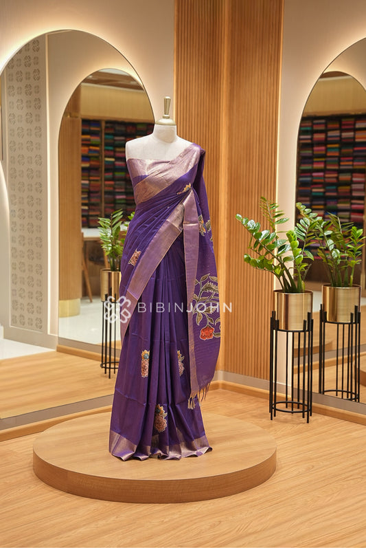 Bhagalpur Embroidery Saree For Women Purple BJ1420