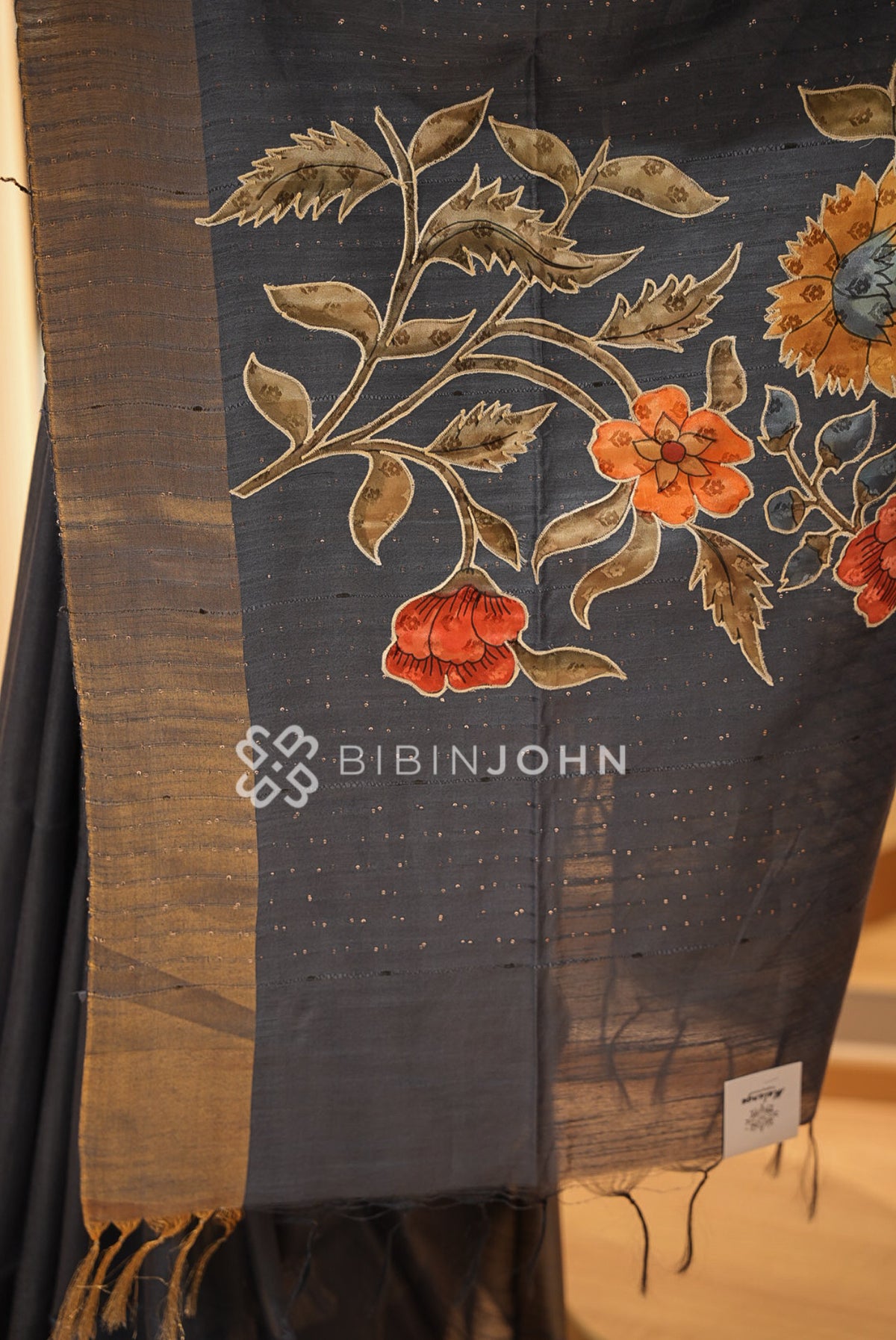 Bhagalpur Embroidery Saree For Women Charcoal Grey BJ1421