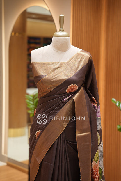Bhagalpur Embroidery Saree For Women Coffee Brown BJ1423