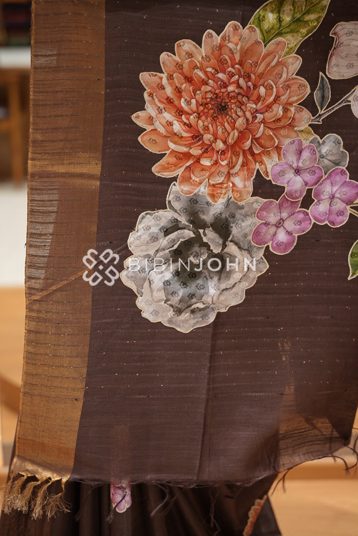 Bhagalpur Embroidery Saree For Women Coffee Brown BJ1423