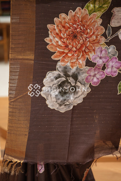 Bhagalpur Embroidery Saree For Women Coffee Brown BJ1423