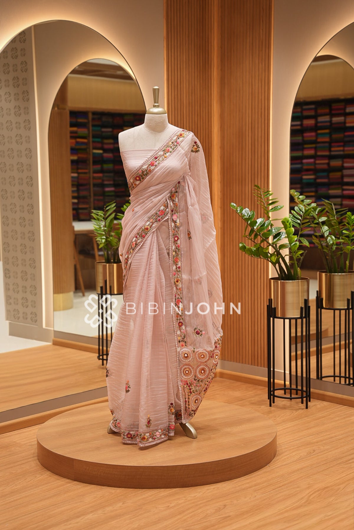 Tissue Organza Embroidery Saree For Women Blush Pink BJ1427