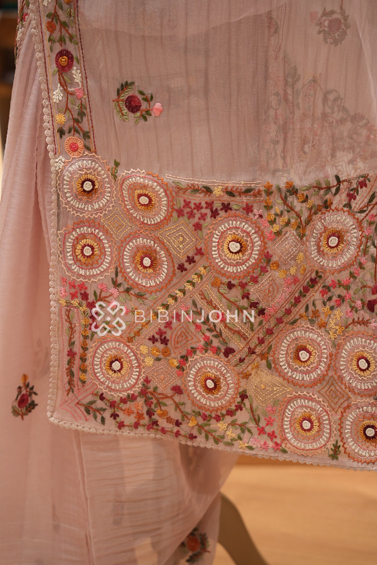 Tissue Organza Embroidery Saree For Women Blush Pink BJ1427