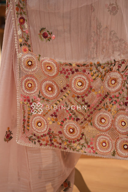 Tissue Organza Embroidery Saree For Women Blush Pink BJ1427