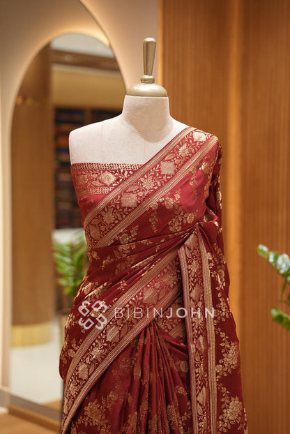 Banarasi Modal Silk Saree For Women Maroon BJ1428