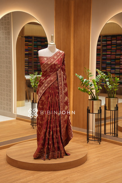 Banarasi Modal Silk Saree For Women Maroon BJ1428