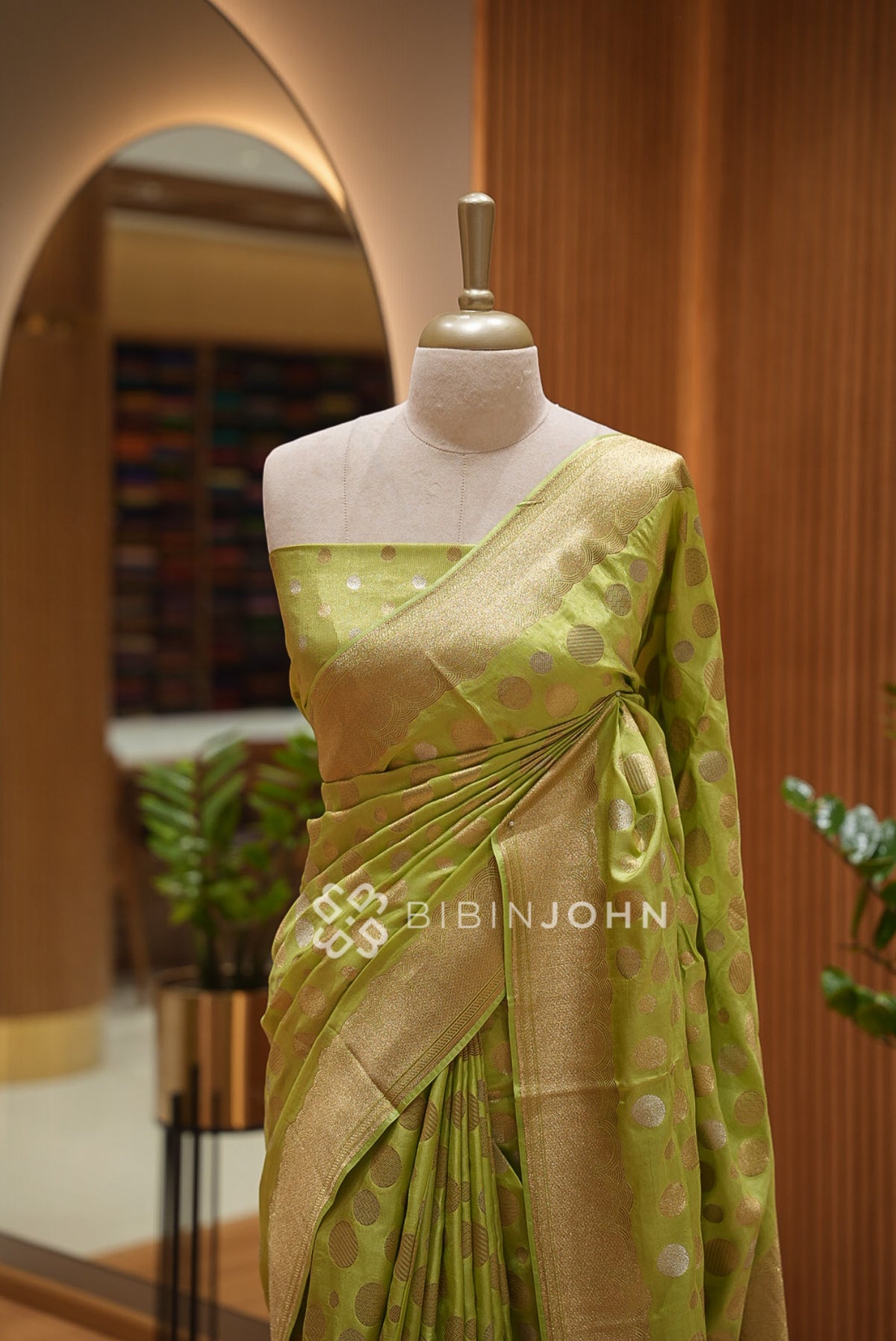 Silk Brocade Saree For Women Light Pista Green BJ1432