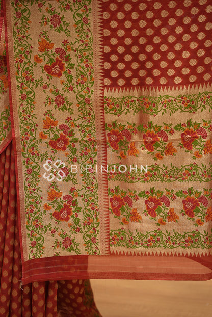 Georgette Brocade Saree For Women Rust Red BJ1434