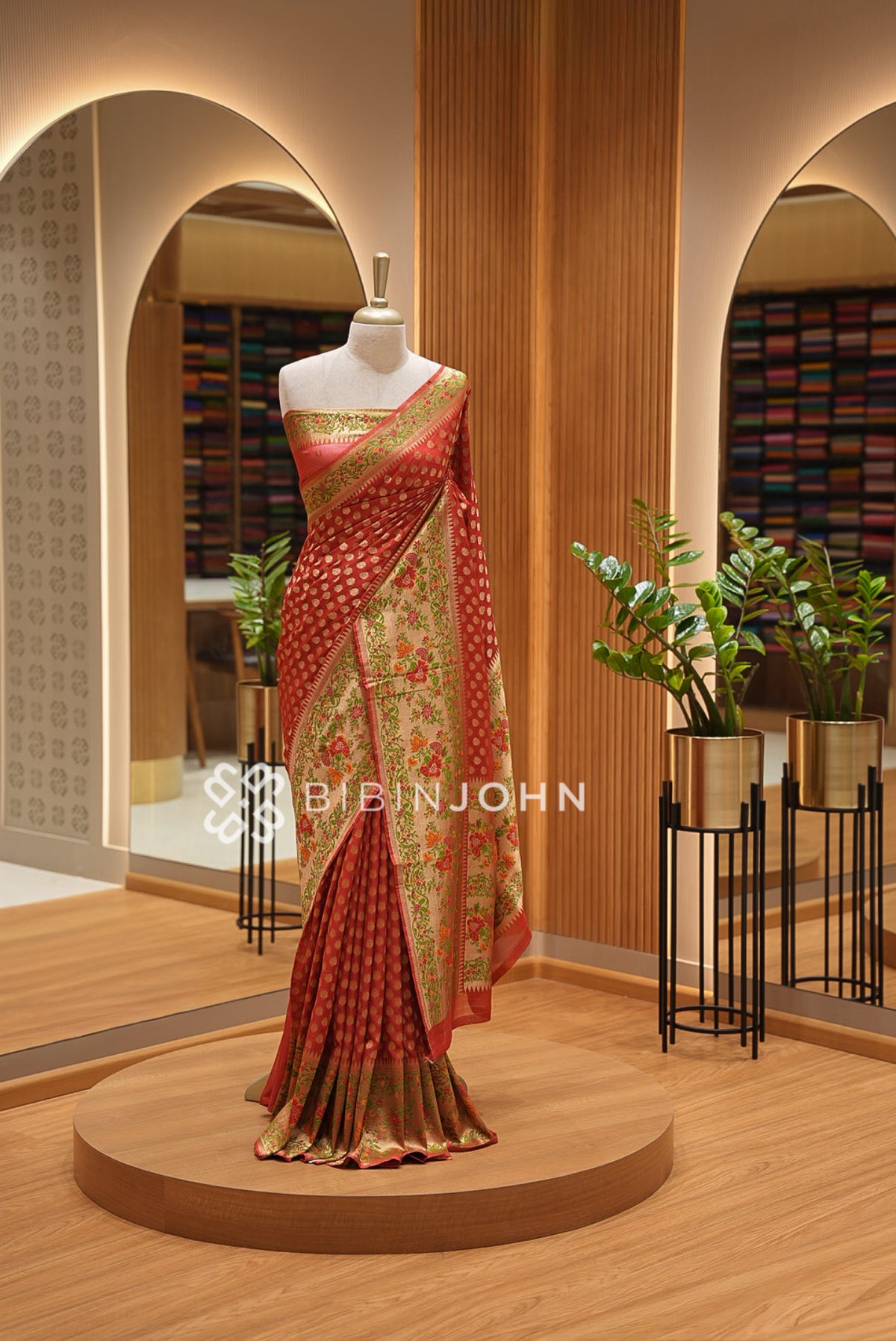 Georgette Brocade Saree For Women Rust Red BJ1434