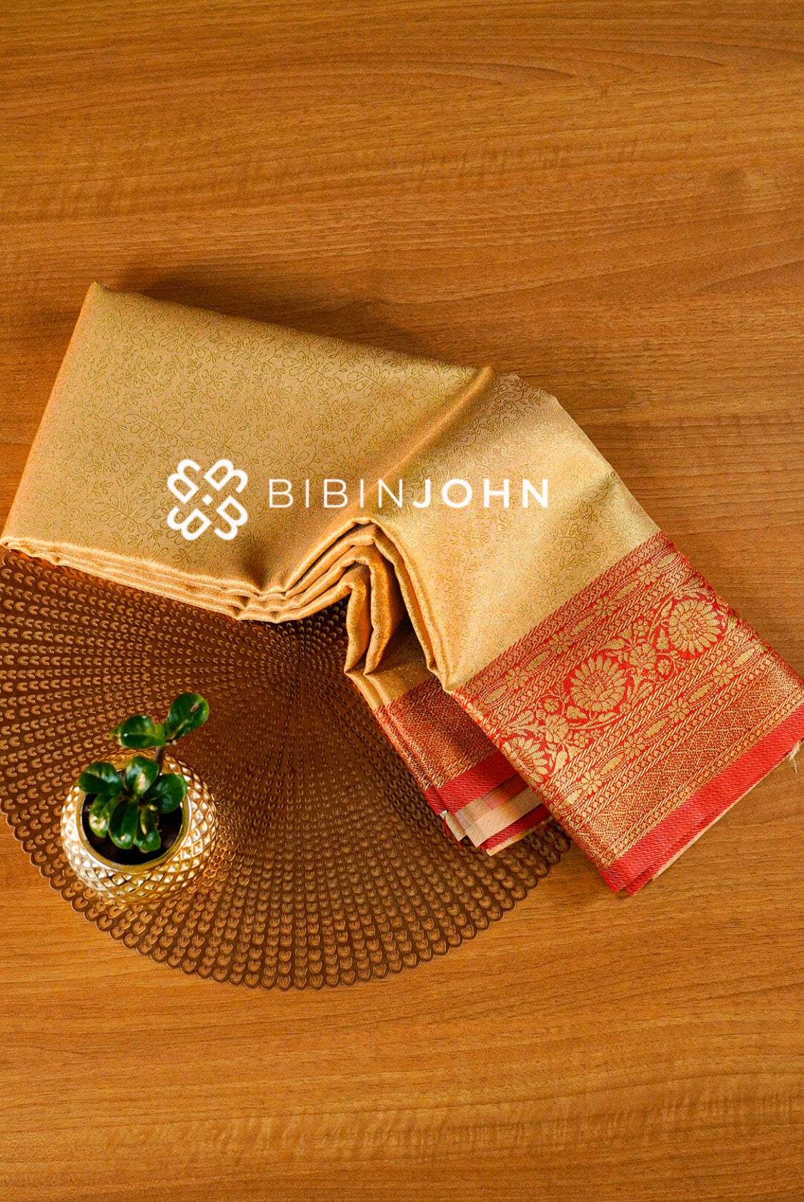 Tissue Silk Saree For Women Golden Beige 