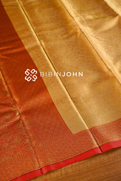 Tissue Silk Saree For Women Golden Beige  PALLU