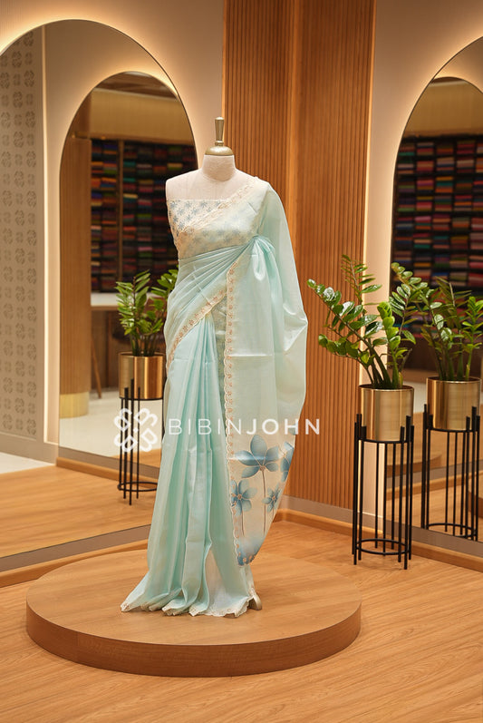 Cotta Embroidery Saree For Women Seafoam Green BJ1440