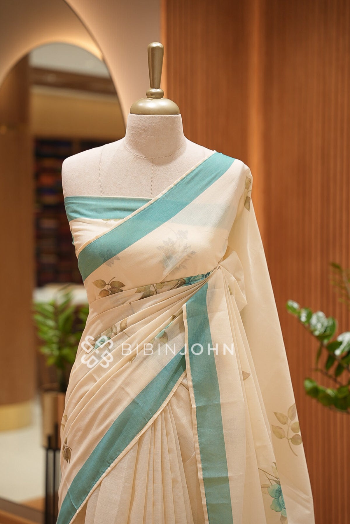 Printed Cotton Saree For Women Ivory White BJ1445