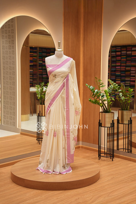 Printed Cotton Saree For Women Ivory White BJ1446
