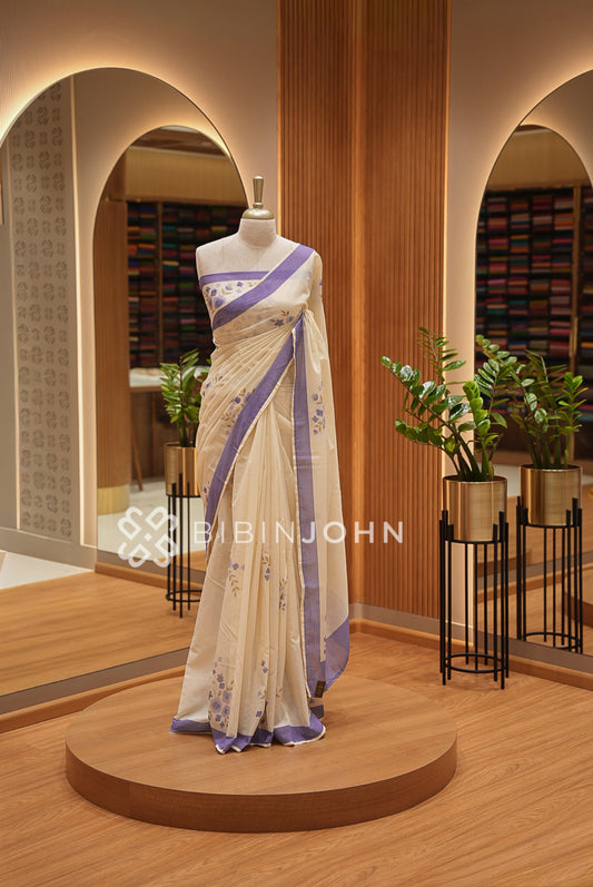 Printed Cotton Saree For Women Ivory White BJ1448