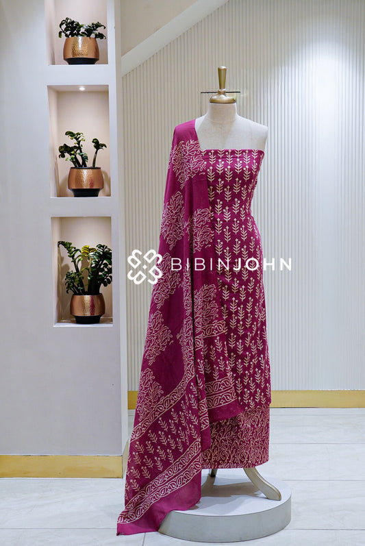 Printed Cotton Unstitched Salwar Suit Material Magenta BJ1462