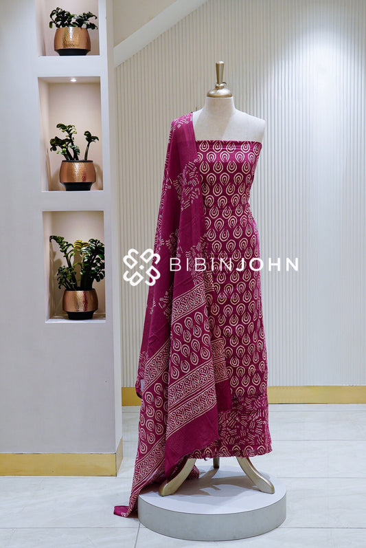 Printed Cotton Unstitched Salwar Suit Material Magenta BJ1463