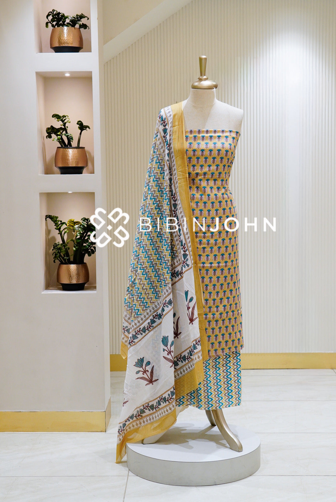 Printed Cotton Unstitched Salwar Suit Material Mustard Yellow BJ1466