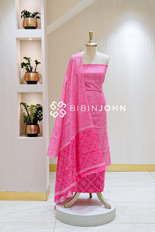 Printed Cotton Unstitched Salwar Suit Material Bright Pink BJ1480